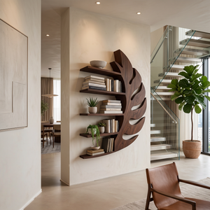 Contemporary Wooden Leaf Shape Floating Bookshelf For Home Decor