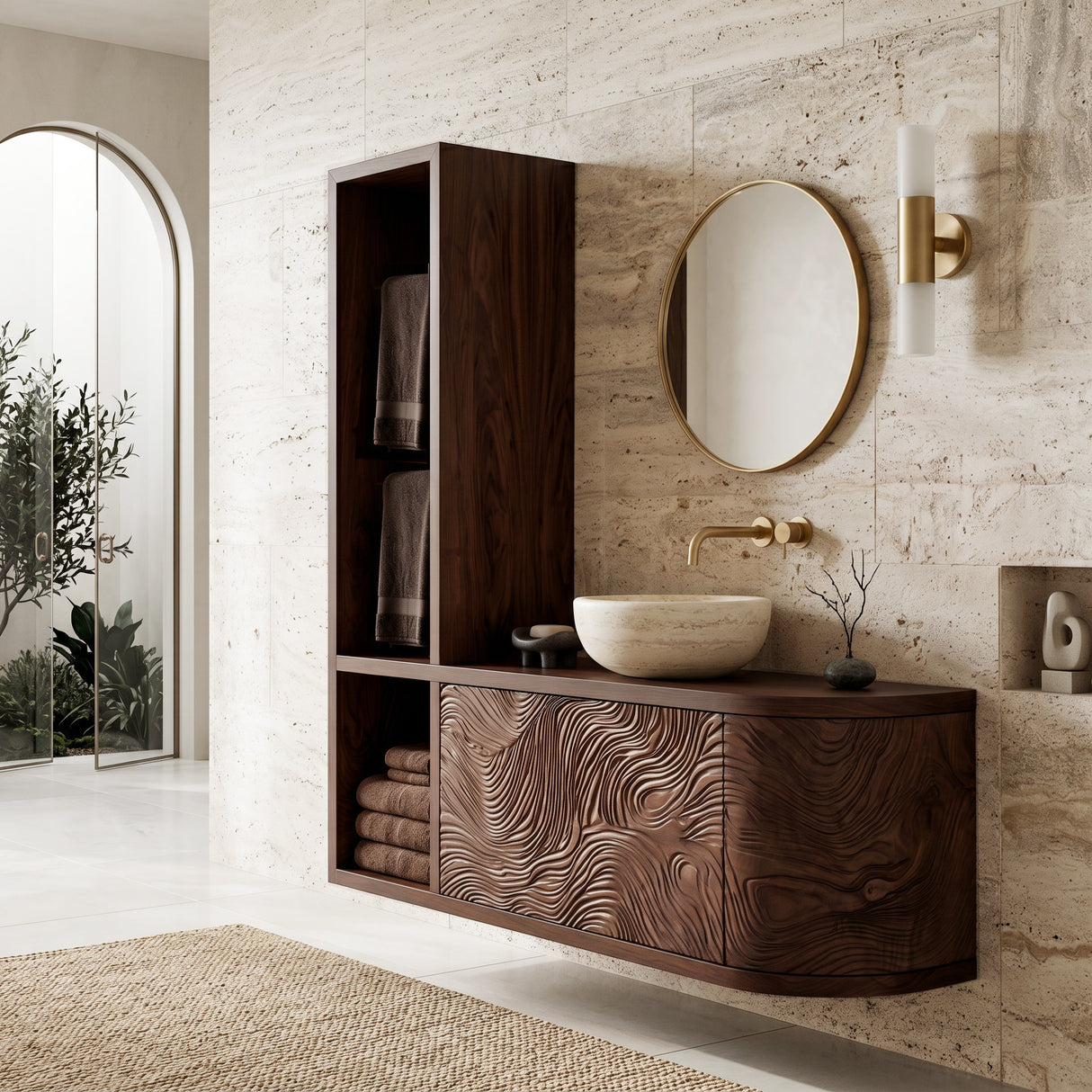 Organic Bathroom Vanity With L-shaped For Master Bathroom