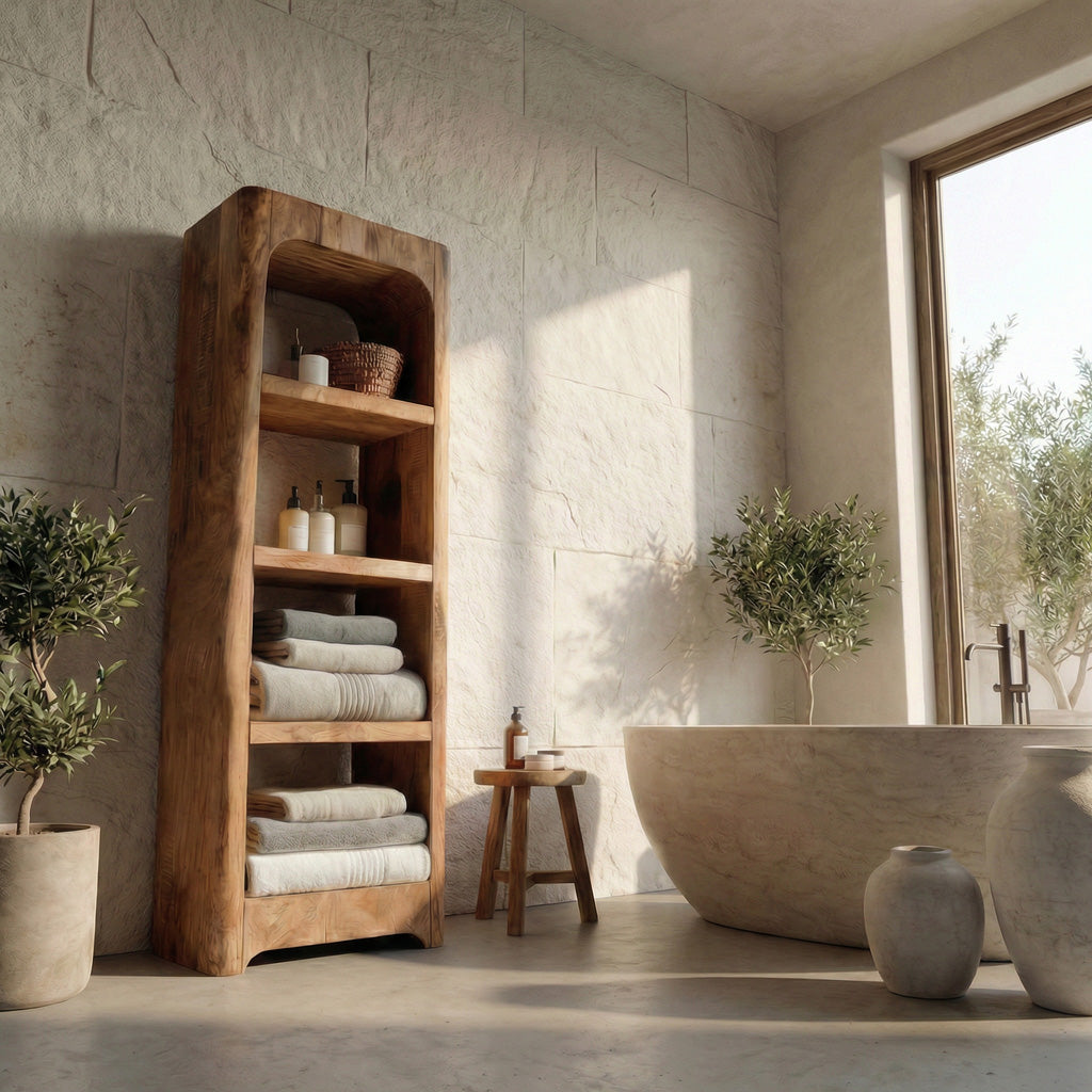 Handcrafted Wooden Bathroom Shelf With Four Tiers For Bathroom