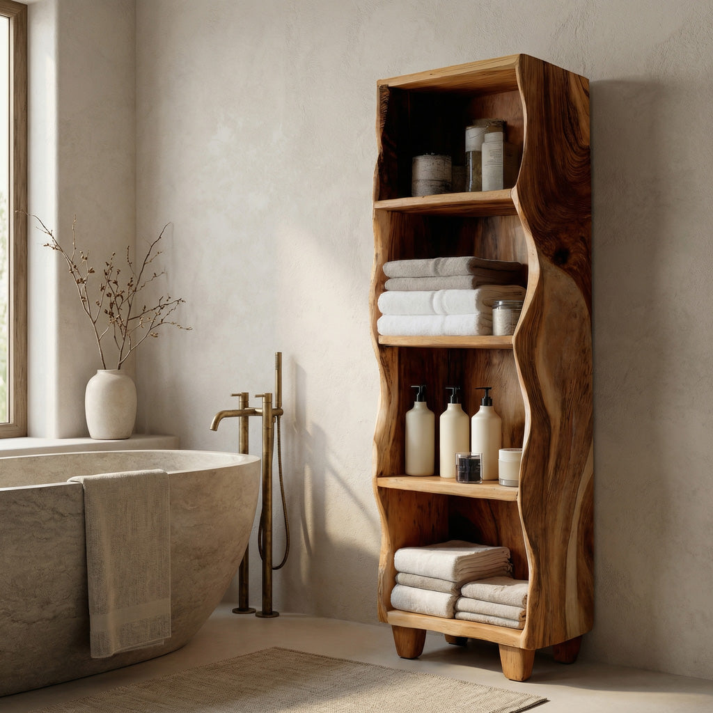 Modern Wooden Bathroom Cabinet With Flowing Edges For Spa