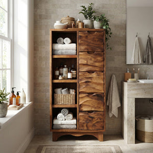 Contemporary Bathroom Cabinet With Open Shelves And Drawers For Spa