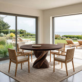 Modern Round Dining Table With Twisted Pedestal For Dining Room
