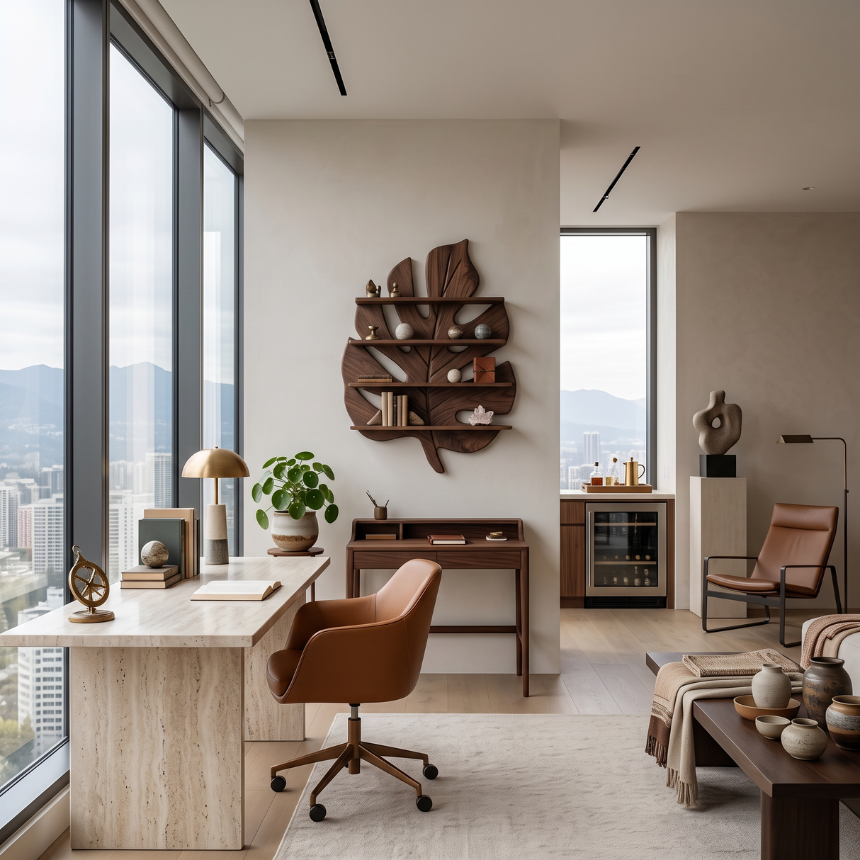 Contemporary Wooden Leaf Bookshelf For Living Room Design