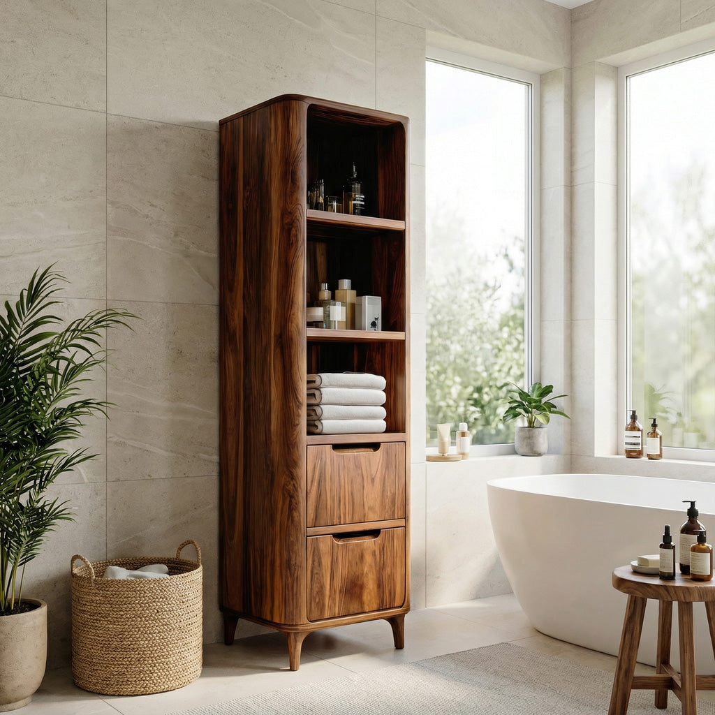 Tall Bathroom Cabinet With Five Tiers For Modern Bathroom