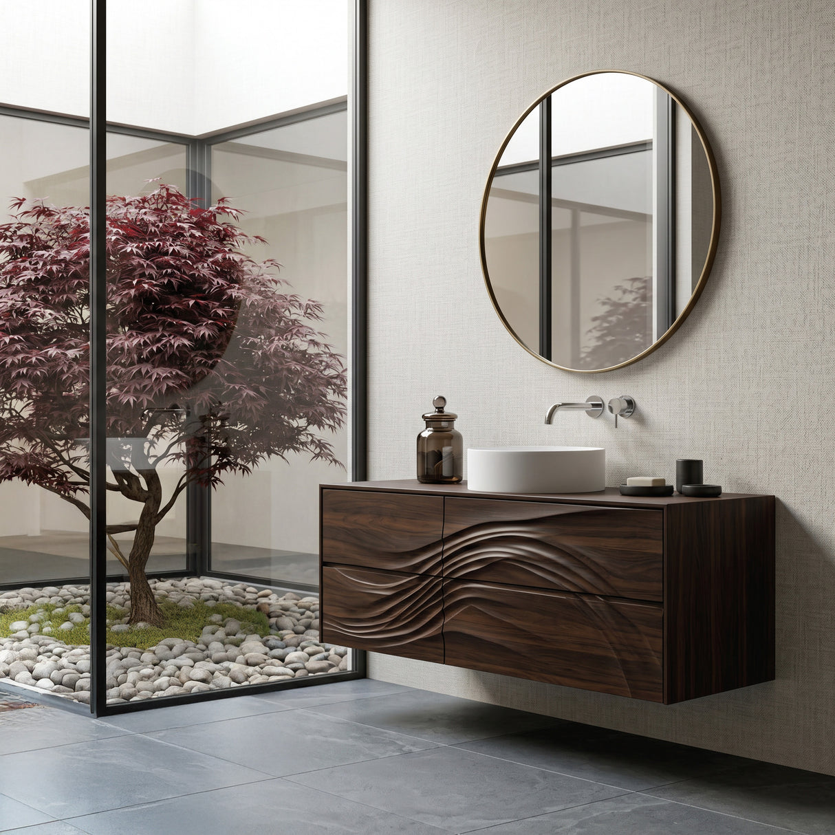 Modern Wave Carved Bathroom Vanity For Designer Bathroom