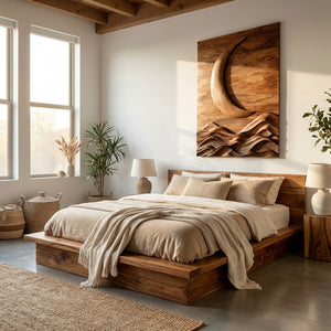 Large Crescent Moon Wood Wall Art For Bedroom