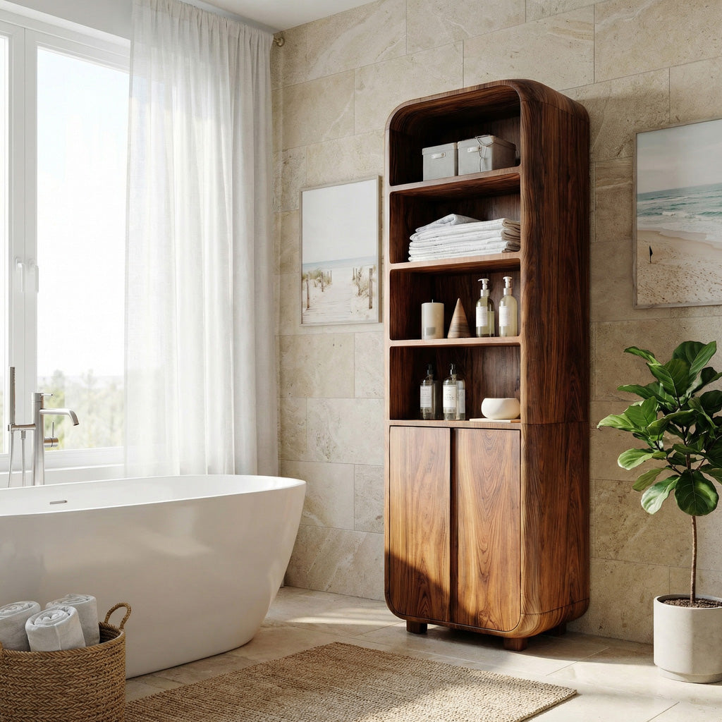 Modern Bathroom Cabinet With Rounded Edges For Spa Decor