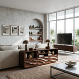 Organic Wooden Console Table With Curved Edges For Contemporary Home