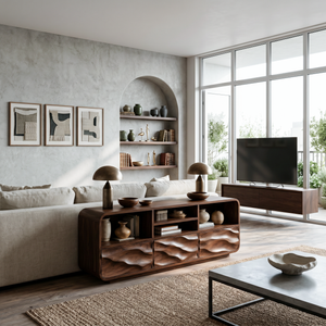 Organic Wooden Console Table With Curved Edges For Contemporary Home