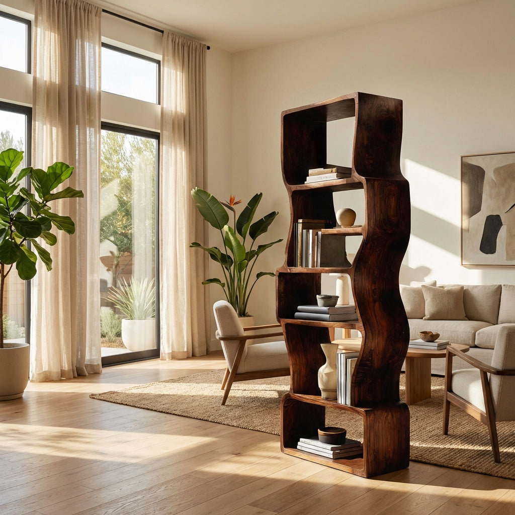 Organic Sculptural Wooden Bookcase For Modern Home