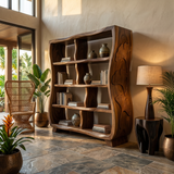 Handcrafted Wooden Bookshelf With Ginkgo Leaf Accents