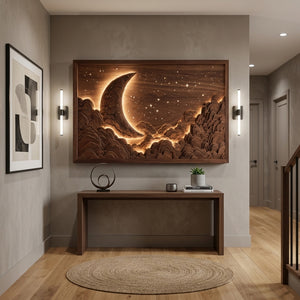 Handcrafted Moon Stars Wooden Wall Art For Bedroom
