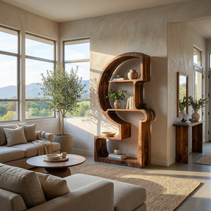 Artistic Wooden Bookshelf With Unique Curved Structure For Home