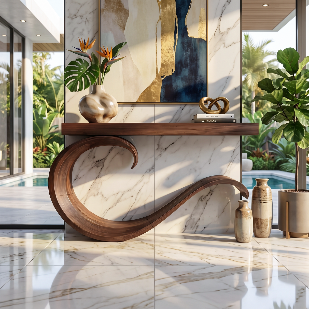 Handcrafted Sculptural Live Edge Console Table For Luxury Living Room