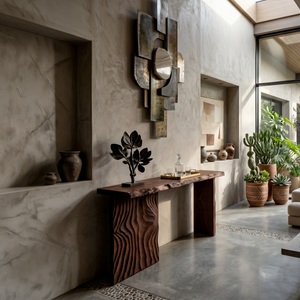Contemporary Textured Edge Console Table For Open Foyer