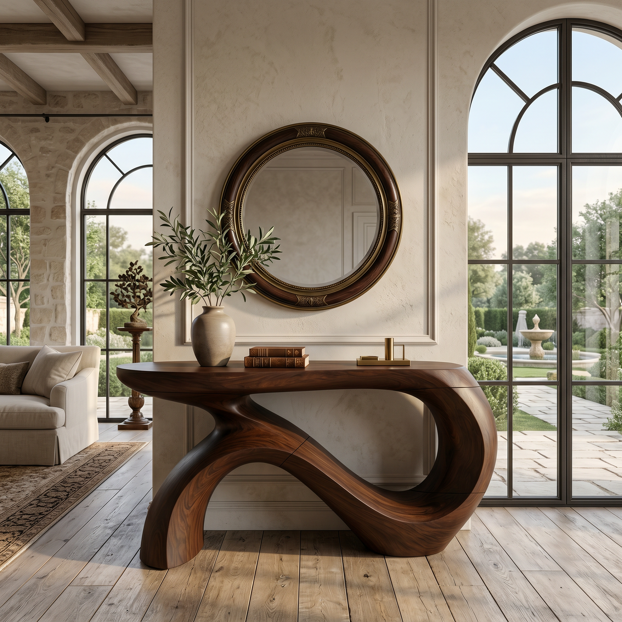 Modern Curved Console Table For Entryway Interior Space
