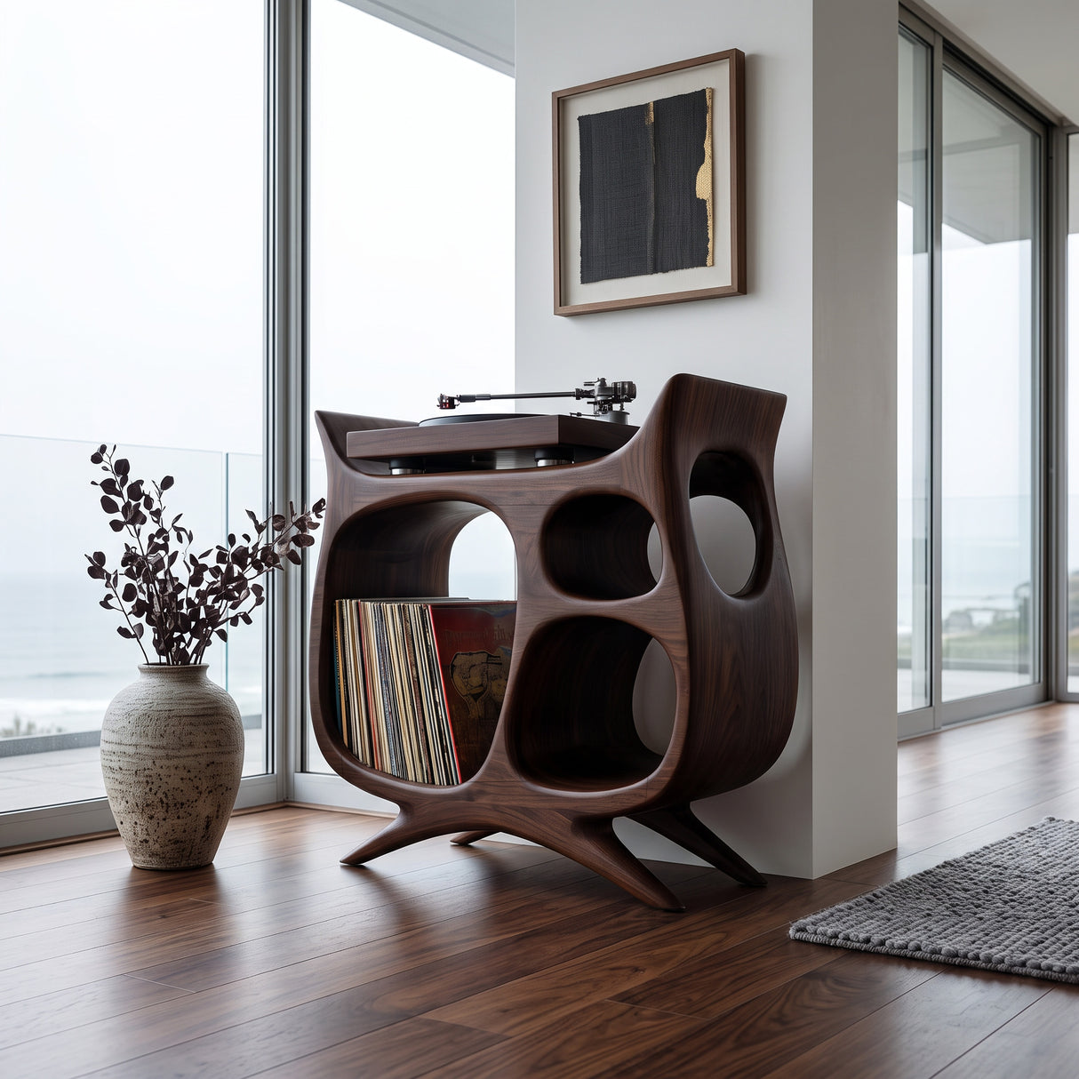 Organic Modern Wooden Record Player Cabinet For Living Room