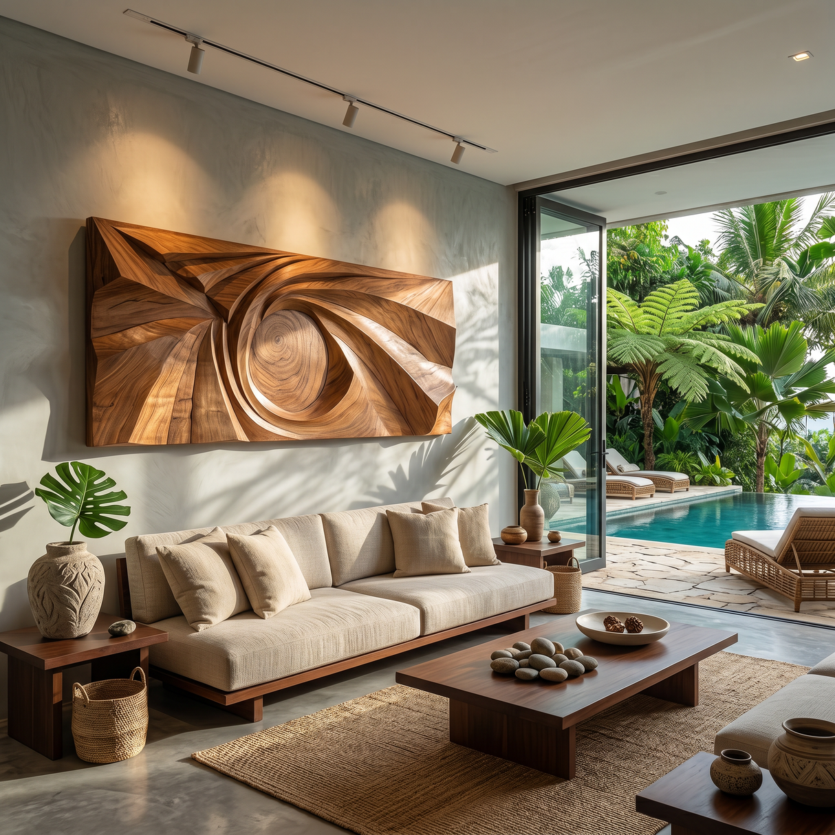 Contemporary Wall Sculpture With Geometric Carving For Entryway