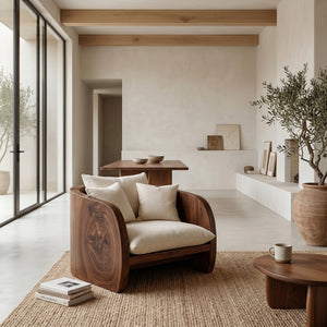 Modern Sculptural Armchair With Wrap-Around Backrest For Reading Corner