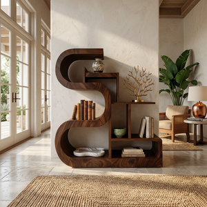 Luxury S-Shaped Wooden Storage Shelf For Contemporary Spaces