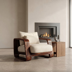 Organic Wooden Wide Armchair For Living Room