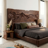 Rustic Mountain Relief Wood Headboard For Luxury Bedroom Interior