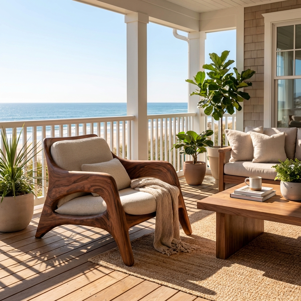 Organic Natural Wood Chair For Home Balcony