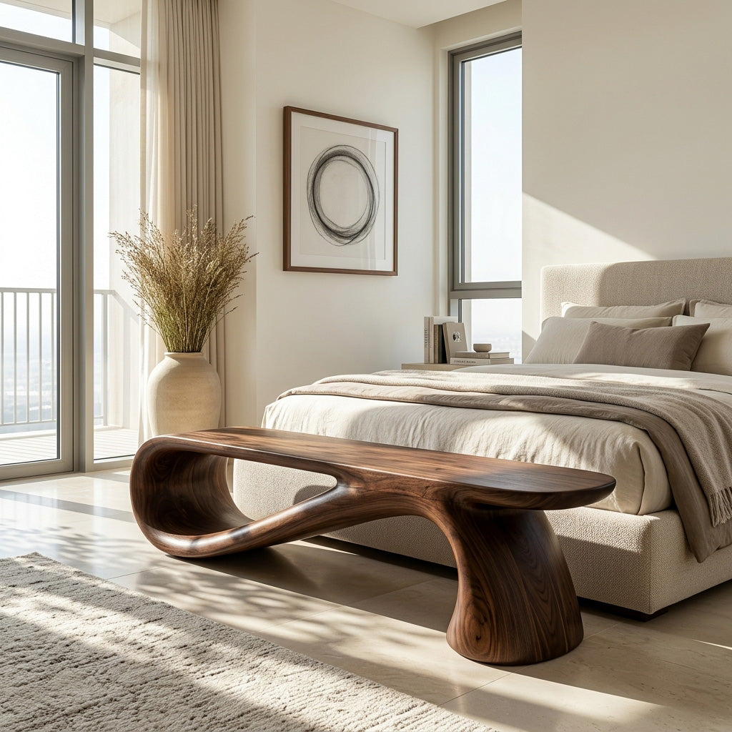 Minimalist Wooden Bench For Living Room Accent Decor