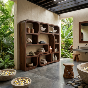 Luxury Wooden Bookcase With Organic Wave Design