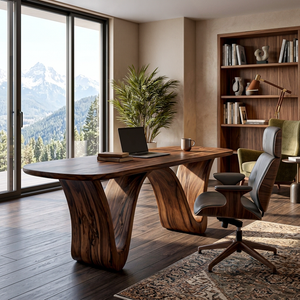 Modern Wooden Desk With Curved Base For Home Office