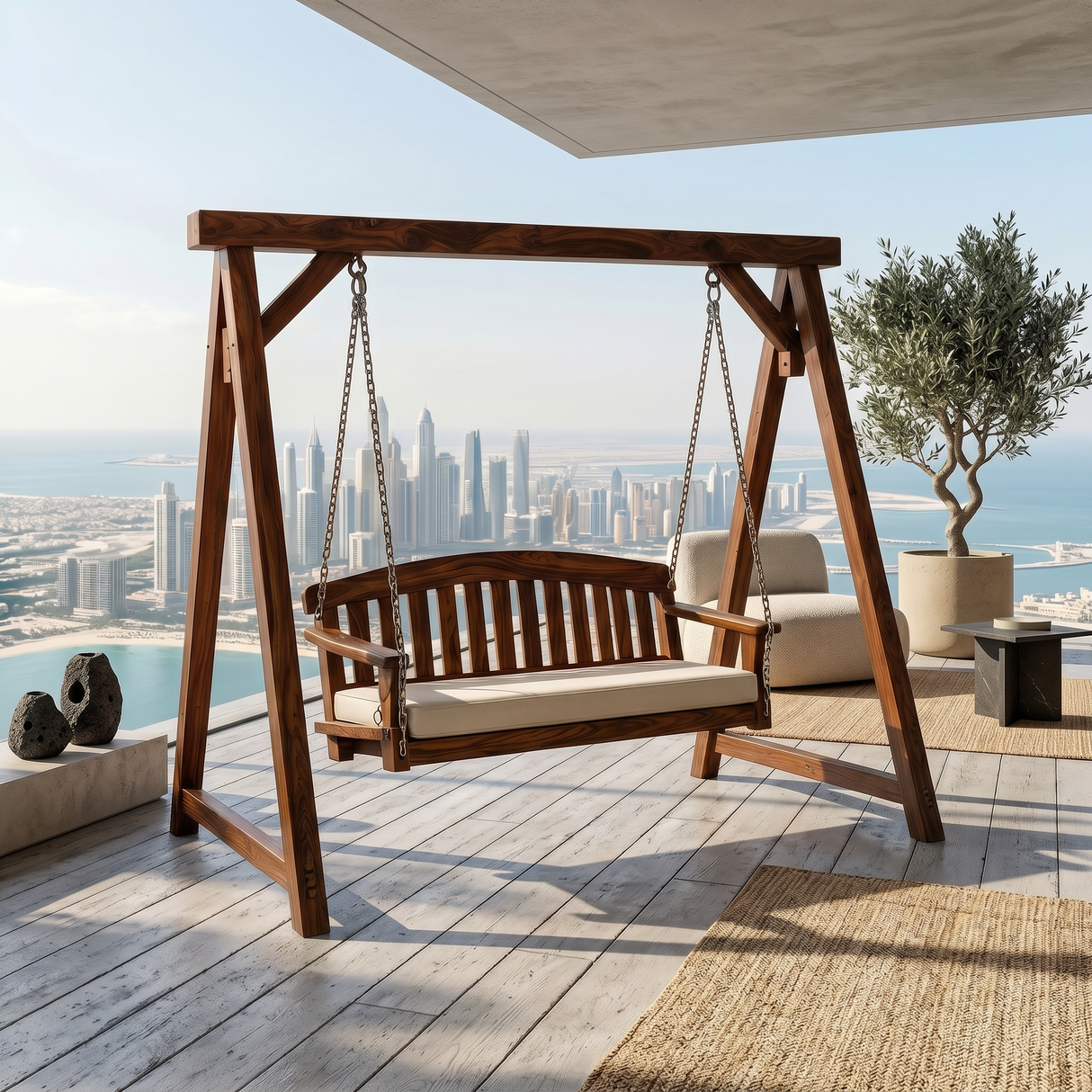 Modern Wooden Porch Swing Penthouse Living Space