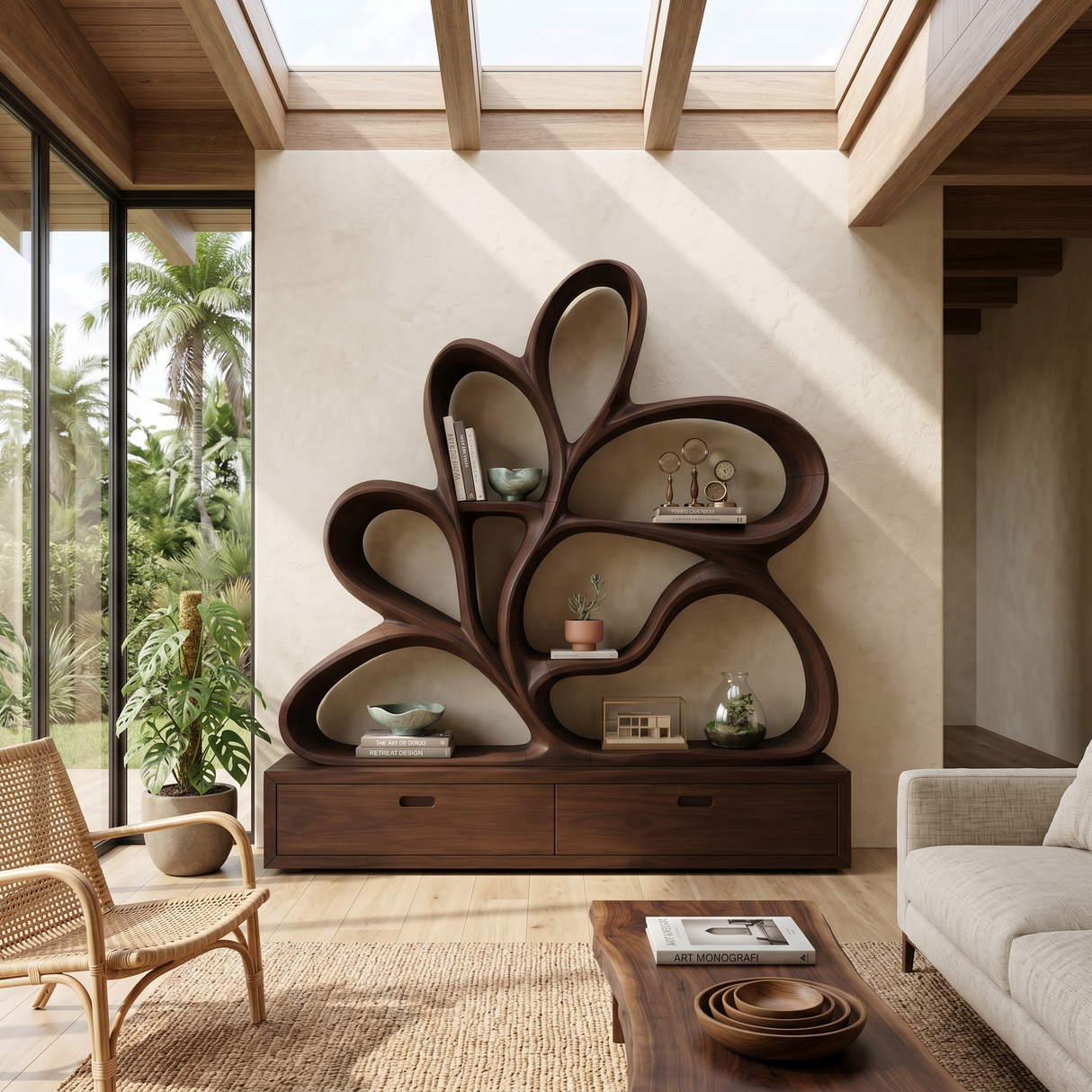 Organic Curved Bookcase For Modern Living Room