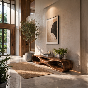 Artistic Wooden Bench With Organic Shape For Hallway
