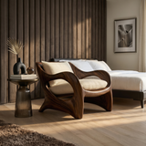 Elegant Curved Wood Accent Chair for Luxury Bedroom Retreats