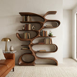 Sculptural Wooden Bookcase For Modern Living Room Storage