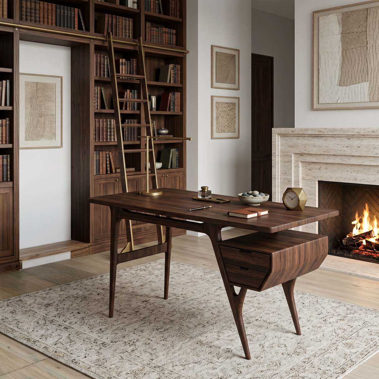 Mid Century Wooden Desk For Creative Studio Workspace