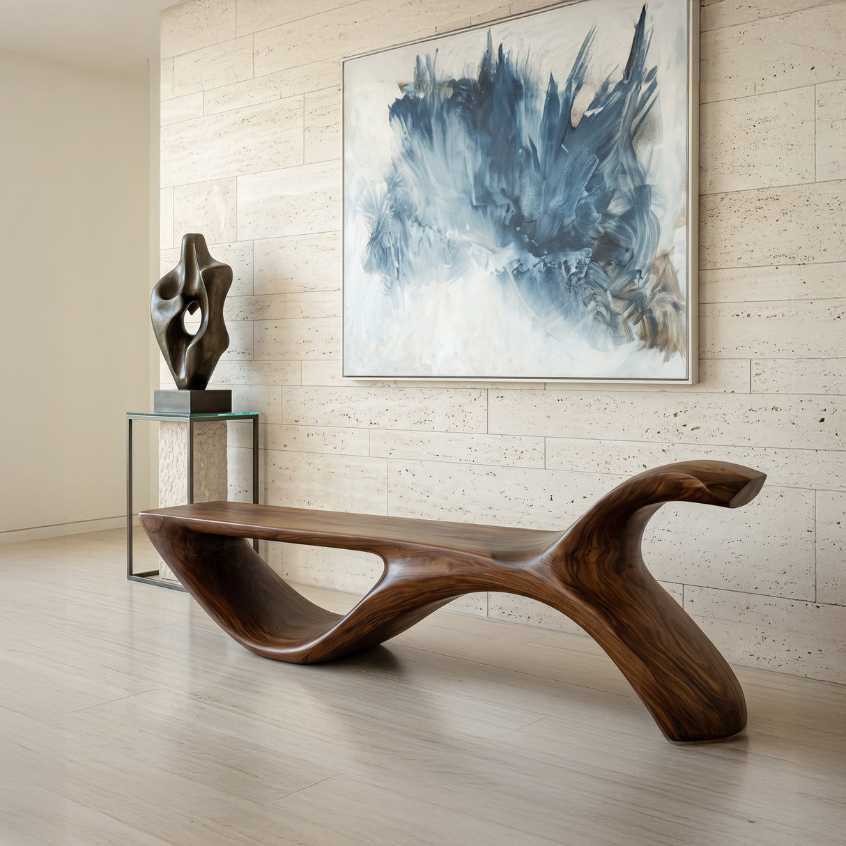 Contemporary Organic Natural Wood Bench For Hallway