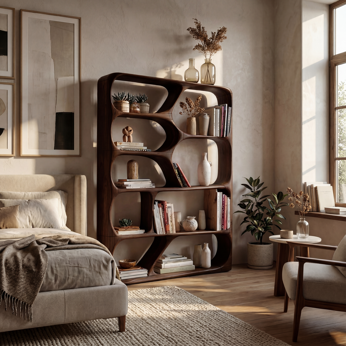 Mid Century Handcrafted Bookcase Storage Organizer For Living Room