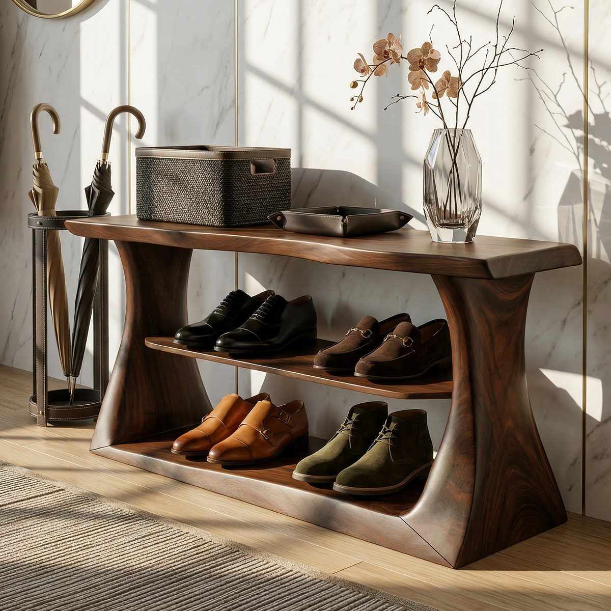 Rustic Shoe Rack Shelf For Entryway Hallway Mudroom Storage Zone