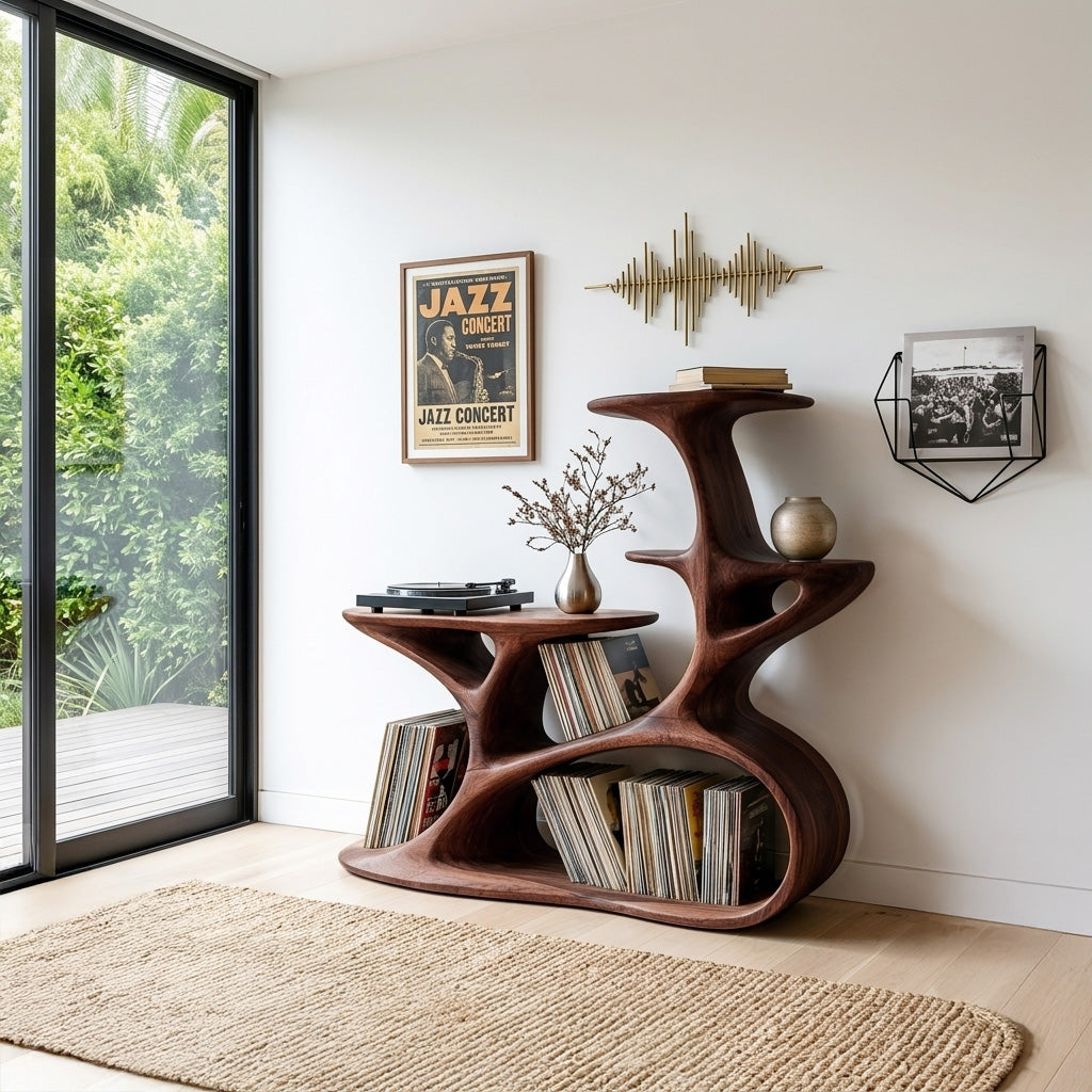 Mid Century Wooden Record Cabinet For Music Room