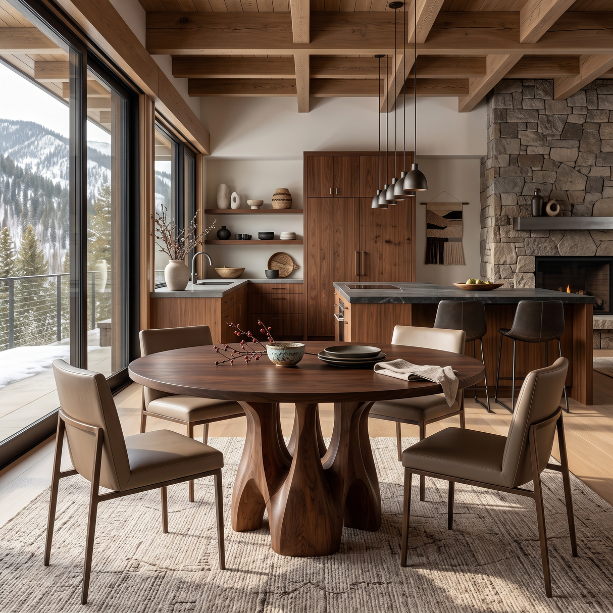 Japandi Round Dining Table Sculptural For Minimalist Dining Room