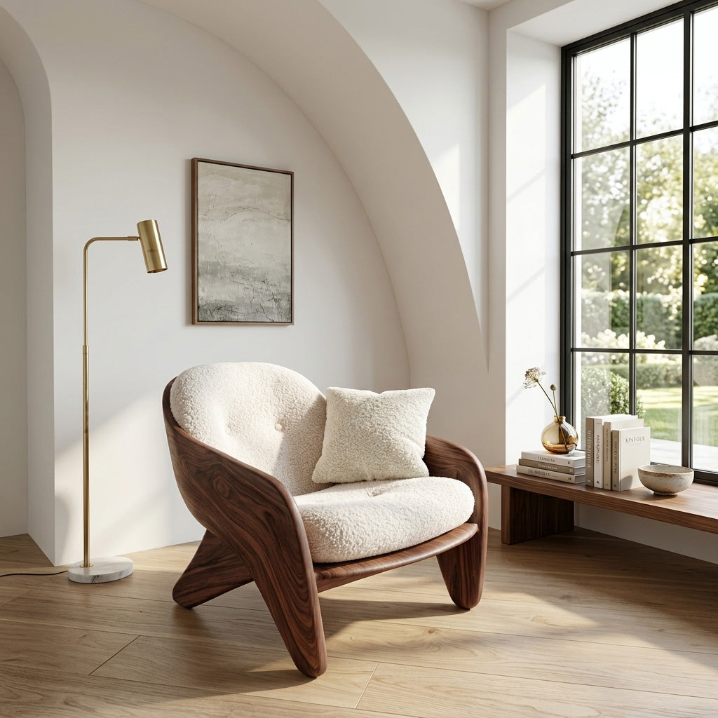 Modern Natural Wood Chair For Bedroom Reading Corner