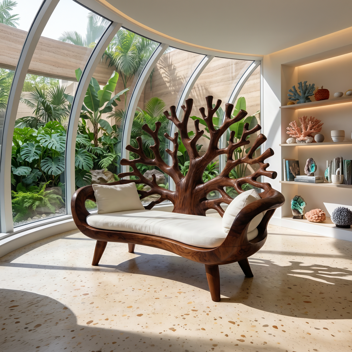 Contemporary Coral Branch Carved Bench For Sunroom Interior Area
