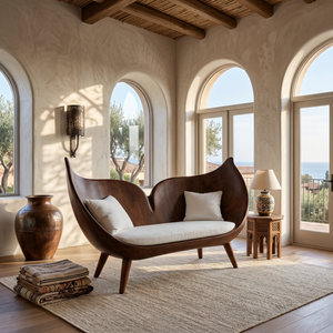 Contemporary Whale Tail Carved Bench For Living Room Interior
