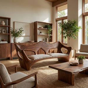 Artistic Wooden Sofa With Curved Backrest For Home Space