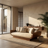 Wooden Sofa With Curved Form For Living Room
