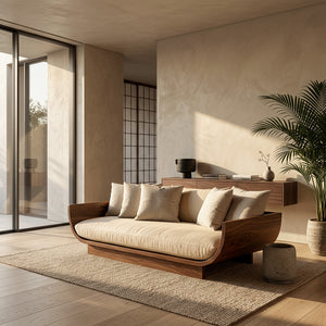 Wooden Sofa With Curved Form For Living Room