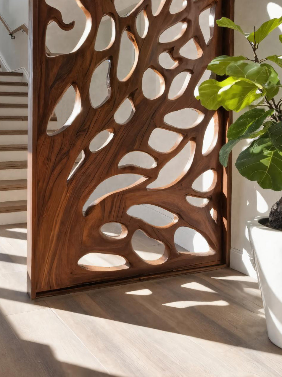 Modern Flowing Carved Divider For Living Room