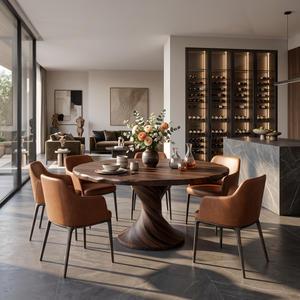Scandinavian Round Dining Table With Spiral Base For Dining Room