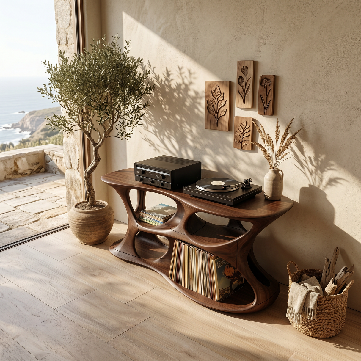 Minimalist Vinyl Storage Stand For Studio Living Space